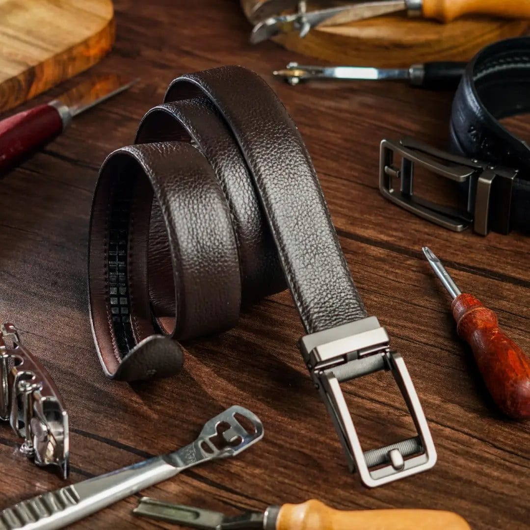 auto lock green leather belt – no slip, no break