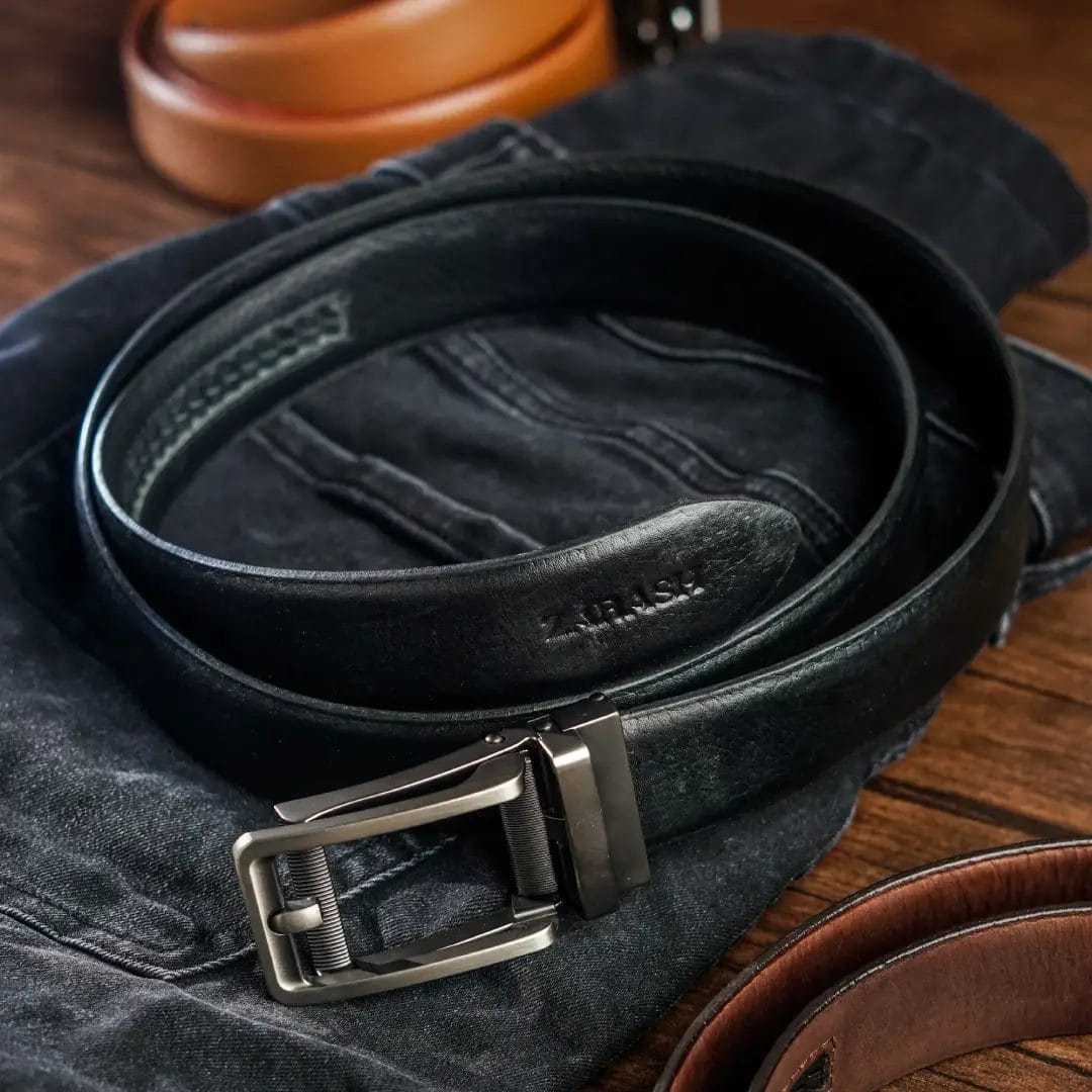 auto lock green leather belt – no slip, no break