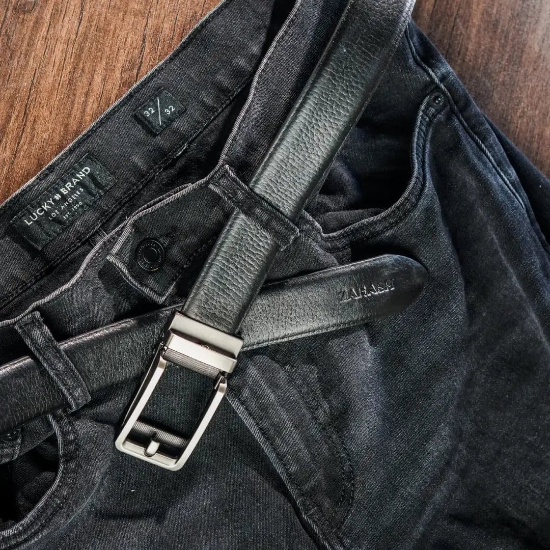 auto lock green leather belt – no slip, no break